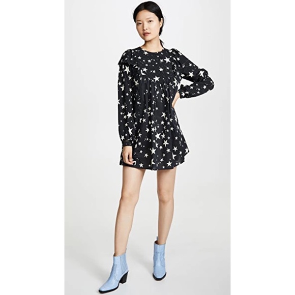 Farm Rio Stardust Mini Dress Eyelet Ruffle Star Print Babydoll Size S - Picture 12 of 12